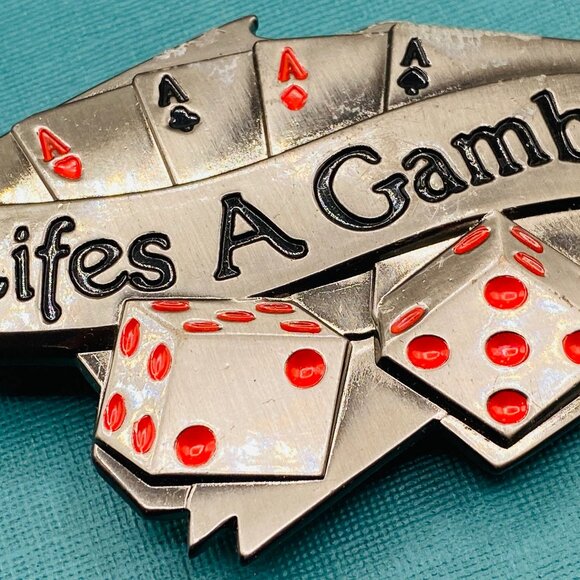 Life is a gamble Belt Buckle gambling dice cards dice - stocking stuffer idea - Picture 2 of 4
